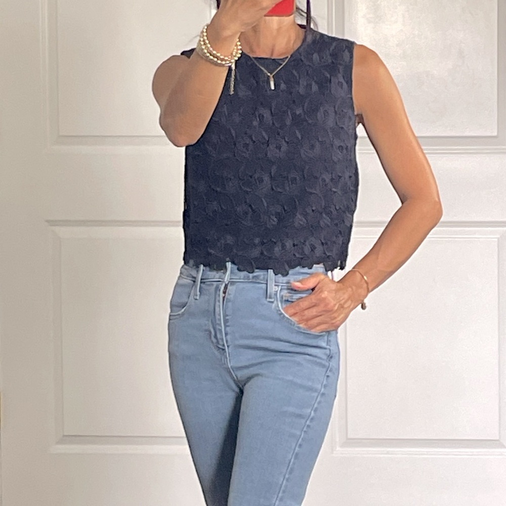 A.L.C Navy Cropped Lace Top size 0